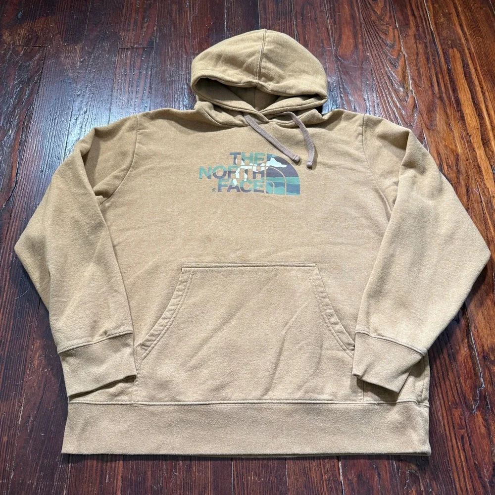The North Face Hoodie Men XL Brown Camo Logo Pullover Sweatshirt Outdoor Gorp